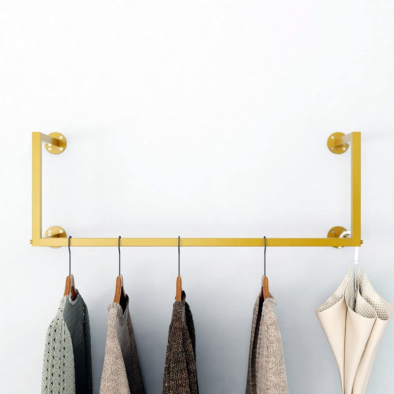 HOMEKAYT Gold Wall Clothing Rack WallMounted Clothes Rack Modern Clothes Hanging Bar SpaceSaving Vintage Retail Garment Rack