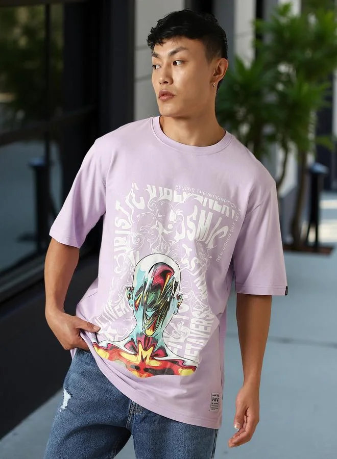 Hubberholme Men Futuristic Printed Oversized Fit T-Shirt