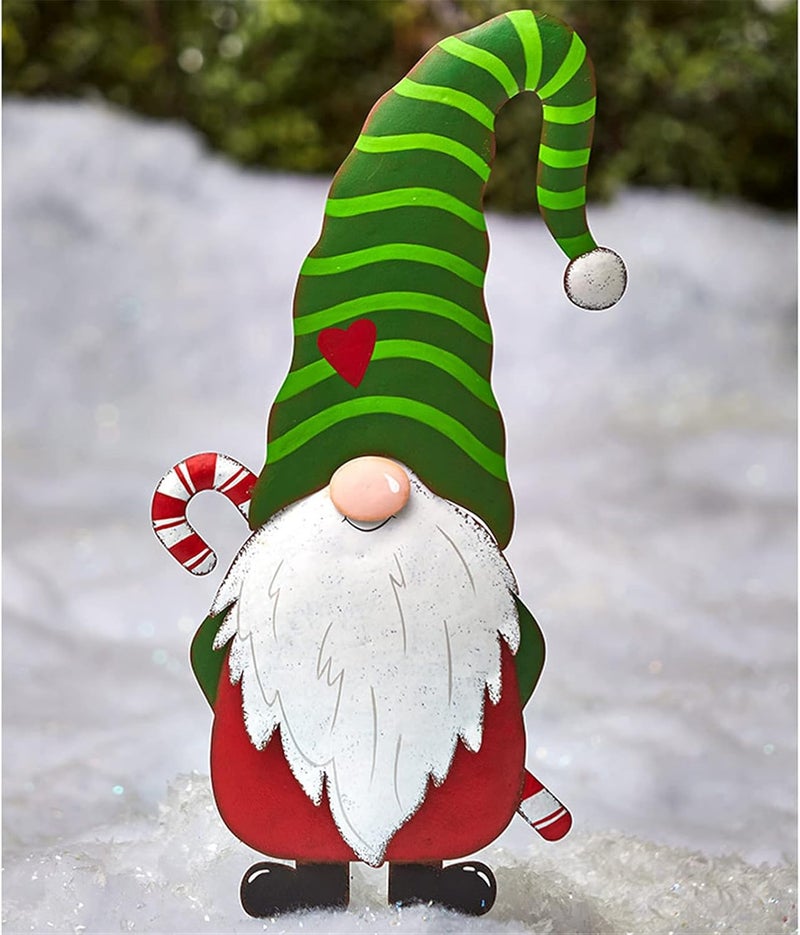woobles Christmas Metal Gnome Yard Stake, Decorations Outdoor Santa Welcome Sign, Decorative Garden Stakes Outside with Gnomes Winter Art Decor or Lawn Patio (B) B - Image 1