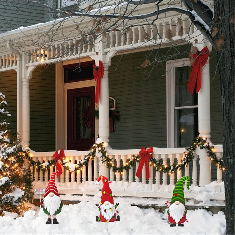 woobles Christmas Metal Gnome Yard Stake, Decorations Outdoor Santa Welcome Sign, Decorative Garden Stakes Outside with Gnomes Winter Art Decor or Lawn Patio (B) B - Image 5