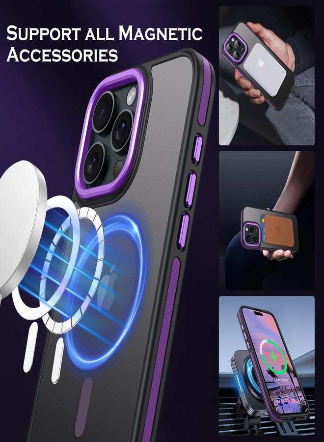 YINLAI جراب YINLAI لهاتف iPhone 16 Pro Max، جراب مغناطيسي [متوافق مع Magsafe] يدعم الشحن اللاسلكي، نحيف، شفاف، غير لامع، مقاوم للصدمات، غطاء خلفي واقٍ للهاتف مقاس 6.9 بوصة، أسود/بنفسجي - Image 3
