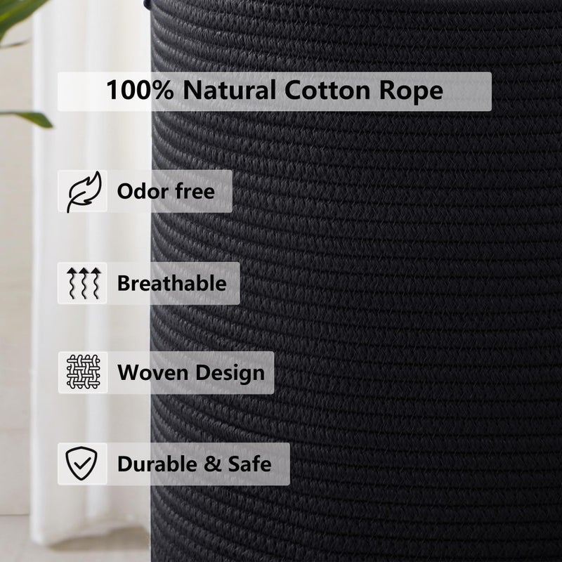MOJOSCEND 60L Black Woven Rope Hamper Laundry Basket for Clothes Tall Modern Blanket Storage Basket in Living Room Bedroom 15Dx20H inches - Image 5