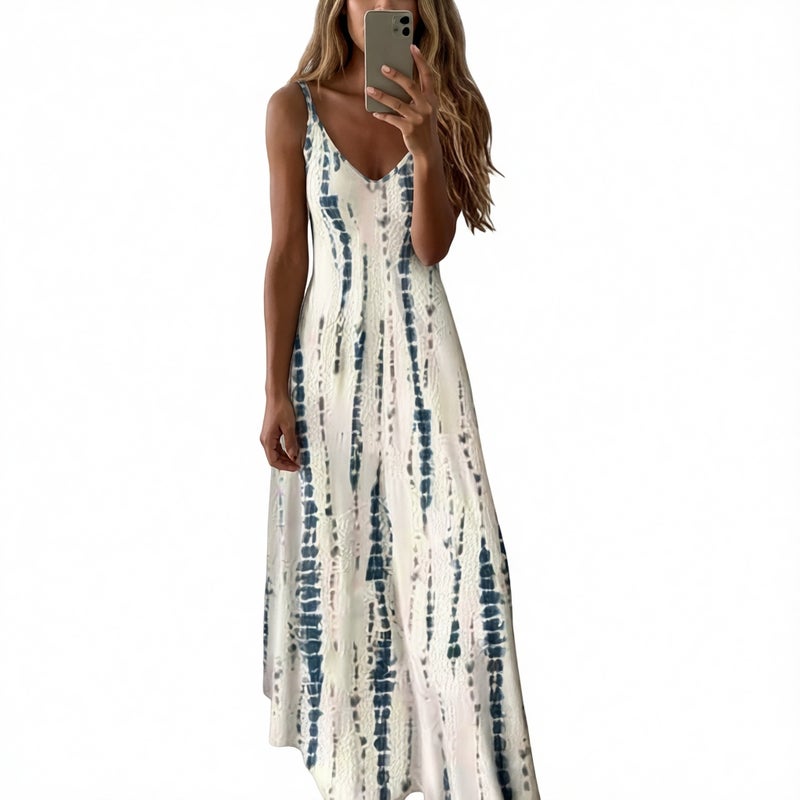 Summer Printed Maxi Dress with Spaghetti Straps - Image 1
