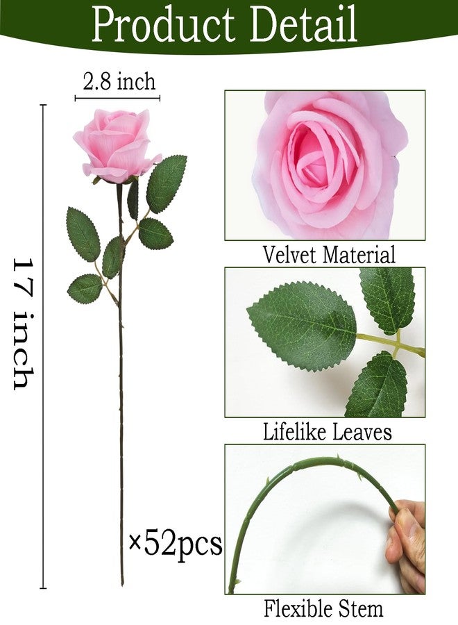Cherica 52Pcs Pink Roses Artificial Flowers with Stems，Fake Roses Bouquet Fake Flowers Bulk，Silk Velvet Roses for Wedding Centerpieces Arrangement Baby Shower Birthday Home Decor Gifts - Image 3