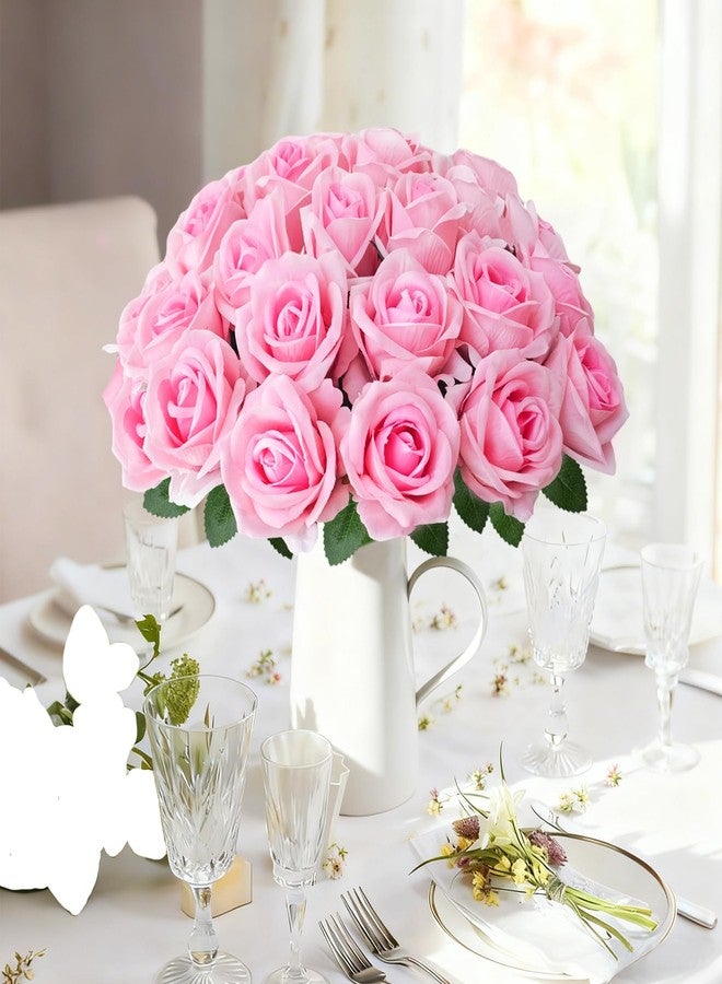 Cherica 52Pcs Pink Roses Artificial Flowers with Stems，Fake Roses Bouquet Fake Flowers Bulk，Silk Velvet Roses for Wedding Centerpieces Arrangement Baby Shower Birthday Home Decor Gifts - Image 4