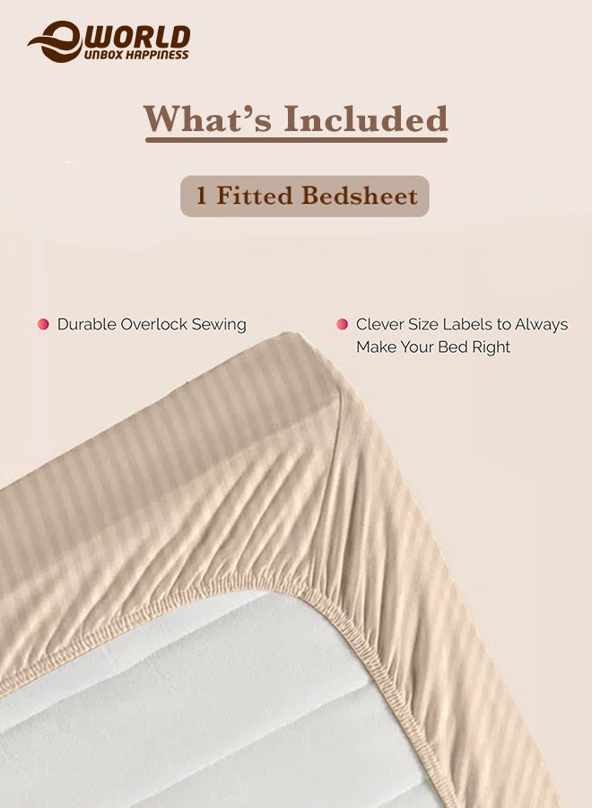 إي وورلد ملاءة سرير مزوّدة بسطح مطاطي من الألياف الدقيقة بخطوط باللون الكريمي، بجيب عميق لملاءمة محكمة، قابلة للتنفس وسهلة الغسل في الغسالة لحماية مثالية، متوفرة بمقاسات كينغ وكوين وسنجل، بدون غطاء وسادة - Image 3