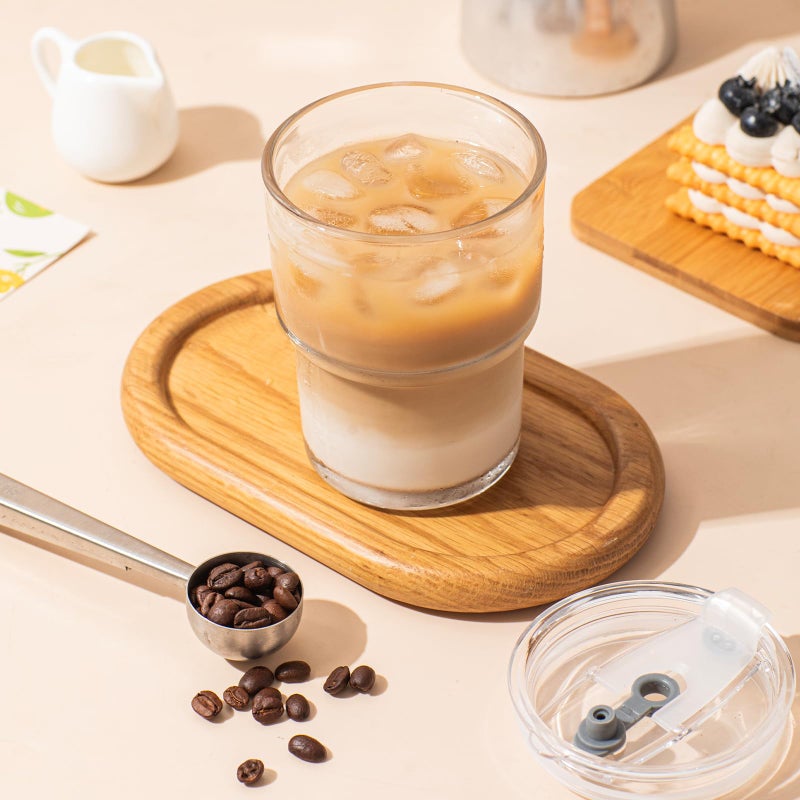 SoulTimes 13oz Glass Tumbler with Lid and Glass Straw Set of 2 â€“ Thick-Walled Iced Coffee Cup, Reusable Clear Glass Cups for Water, Iced Tea, Coffee, Juice, Perfect for On-the-Go & Daily Use - Image 4