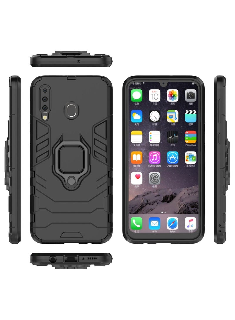 RICOONLINE for Samsung Galaxy M30/A40S Case, Shockproof Protective Phone Cover with Metal Ring Stand Black - Image 4