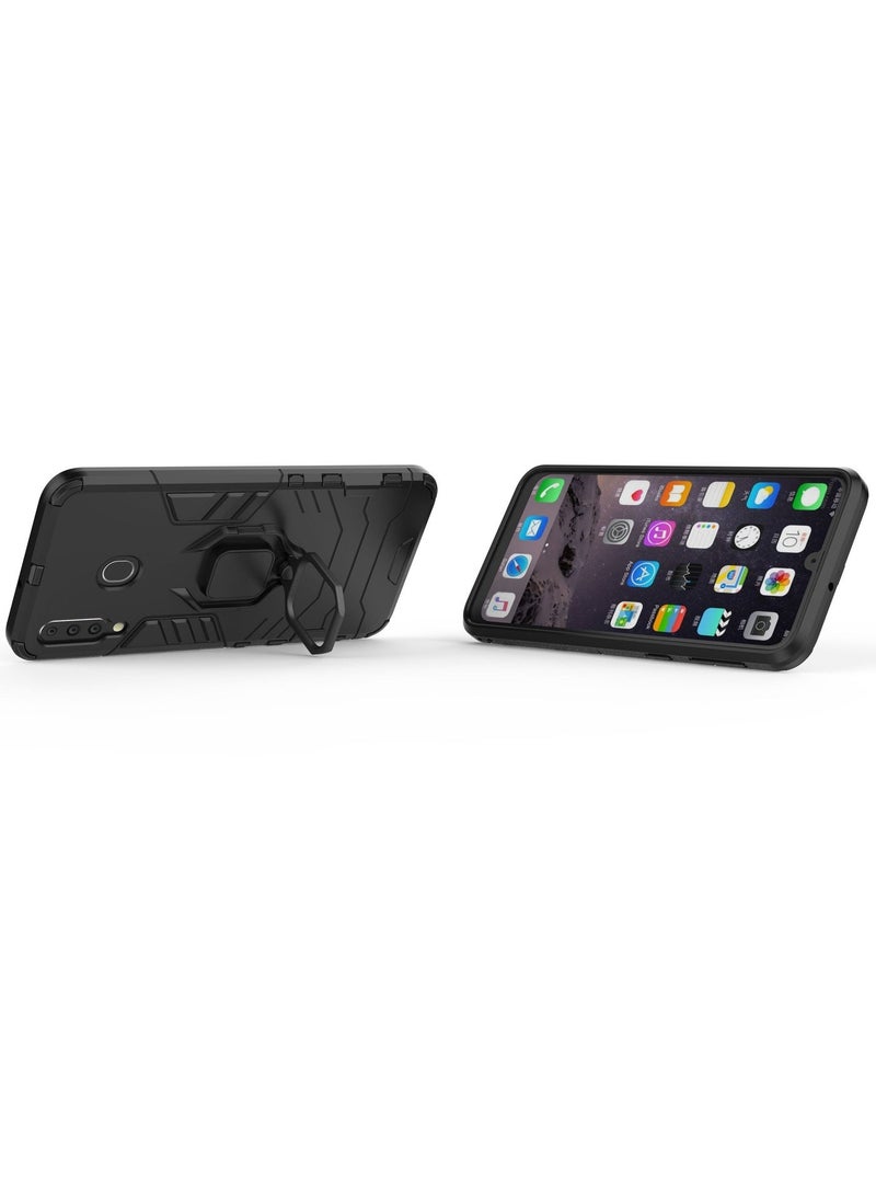RICOONLINE for Samsung Galaxy M30/A40S Case, Shockproof Protective Phone Cover with Metal Ring Stand Black - Image 5