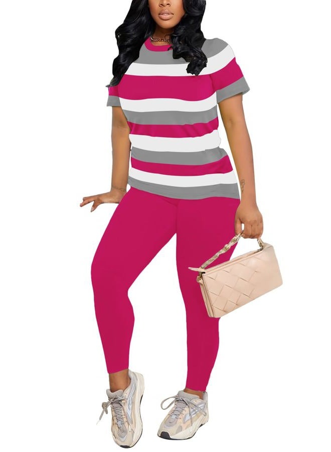 HBQ Women 2 Piece Outfits Summer Sweatsuits Slim Fit Track Suits Biker Short Workout Jogger Sets, Pink, XL - Image 3