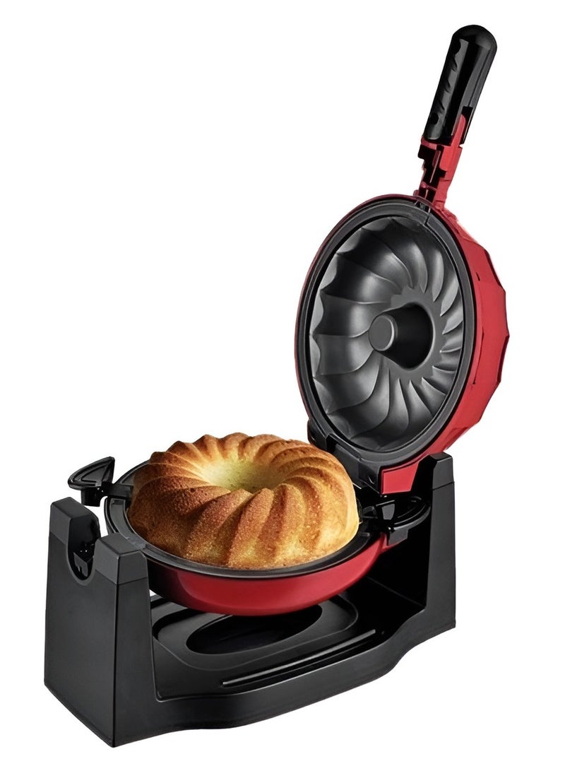 Bundt Cake Maker 8 Inch Non-Stick Rotary Pan, Easy Lock System, Indicator Light, Quick and Easy Bundt Cake Baking, Red - Image 1