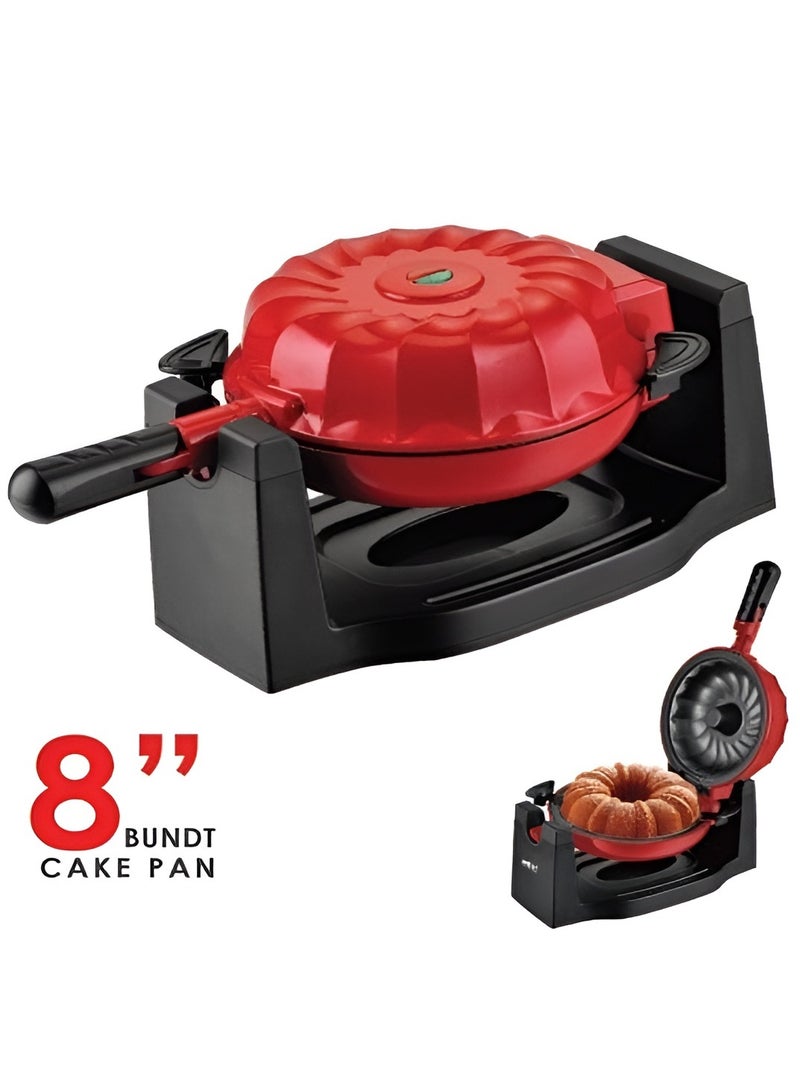 Bundt Cake Maker 8 Inch Non-Stick Rotary Pan, Easy Lock System, Indicator Light, Quick and Easy Bundt Cake Baking, Red - Image 3