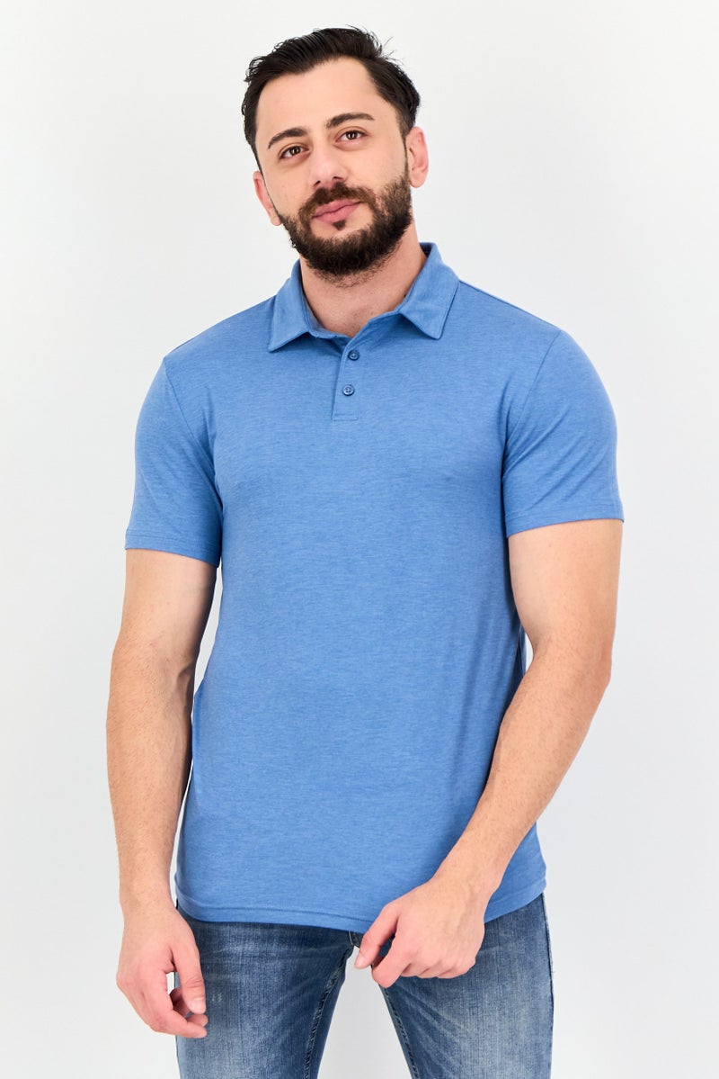 Member's Mark Men Regular Fit Heather Short Sleeve Polo Shirt, Blue - Image 1