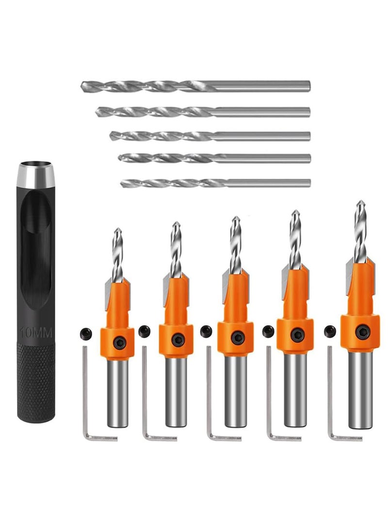 Serplex - Serplex 10Pcs Wood Countersink Drill Bit Set 5Pcs Countersink Drill Bit with 5Pcs Extra Pilot Drill Bit Tapered Drill Bits with 516 Round Shank Counter Sinker Drill Bit Set for Woodworking - Image 1