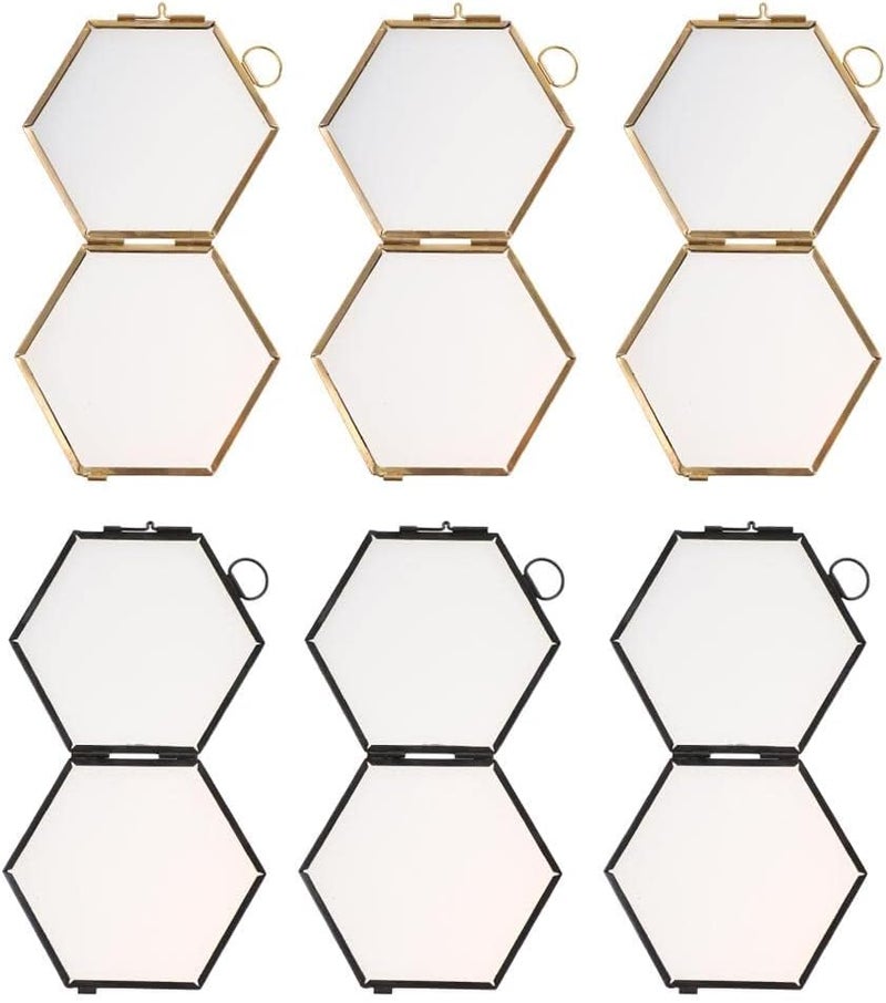 Vintage Style Hexagon Metal Photo Frame for Hanging Display - Double Sided, Clear Glass - Herbarium and Portrait Wall Decor - for Art Shows and Home D¨¦cor - Great Gift for, 8.8X8.5CM - Image 2