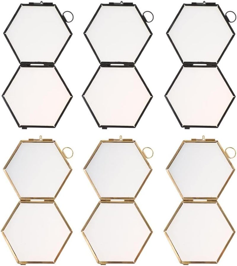 Vintage Style Hexagon Metal Photo Frame for Hanging Display - Double Sided, Clear Glass - Herbarium and Portrait Wall Decor - for Art Shows and Home D¨¦cor - Great Gift for, 8.8X8.5CM - Image 1