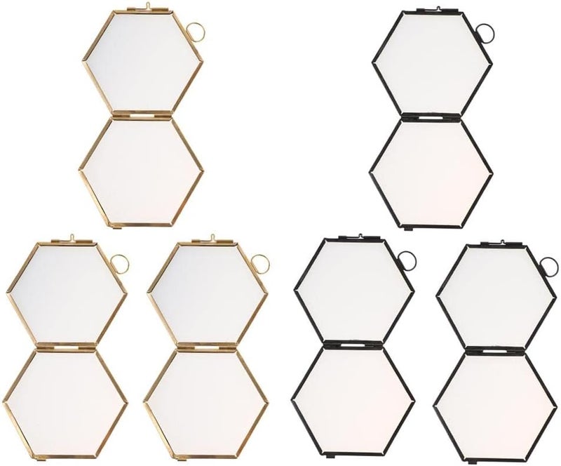 Vintage Style Hexagon Metal Photo Frame for Hanging Display - Double Sided, Clear Glass - Herbarium and Portrait Wall Decor - for Art Shows and Home D¨¦cor - Great Gift for, 8.8X8.5CM - Image 3