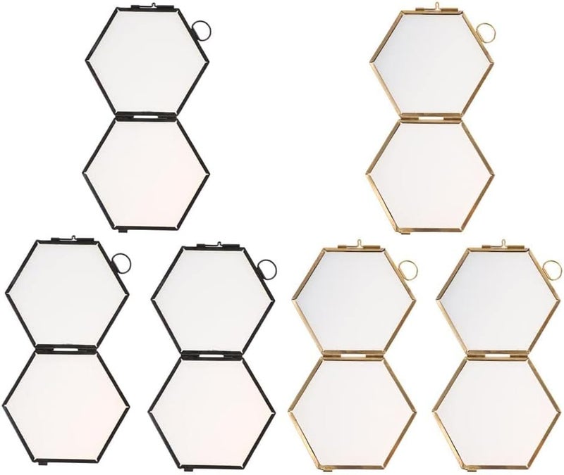 Vintage Style Hexagon Metal Photo Frame for Hanging Display - Double Sided, Clear Glass - Herbarium and Portrait Wall Decor - for Art Shows and Home D¨¦cor - Great Gift for, 8.8X8.5CM - Image 4