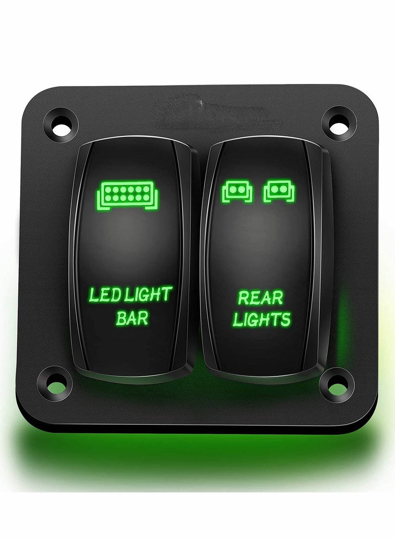 Zikra 2 Gang Rocker Switch Panel LED Light Bar Switch Rear Lights Switch 12 24V DC Green Switches 5Pin ON Off Pre-Wired Toggle Switch Panel for Cars ATVs UTVs - Image 1