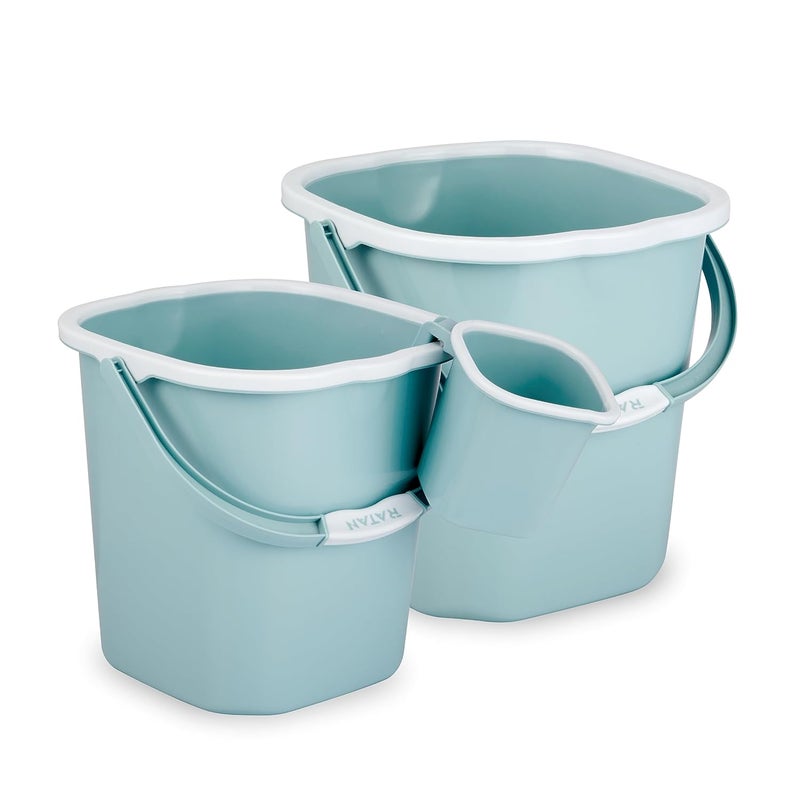 RATAN PLASTICWARE طقم حمام بلاستيكي من راتان مكون من 3 قطع حزمة كومبو بريما بلين مينت 18 لتر 25 لتر دلو واحد بريما بلين كوب استحمام 15 لتر - Image 1