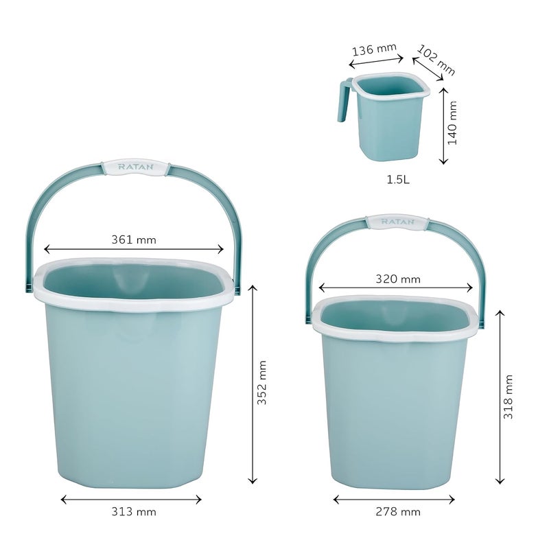 RATAN PLASTICWARE طقم حمام بلاستيكي من راتان مكون من 3 قطع حزمة كومبو بريما بلين مينت 18 لتر 25 لتر دلو واحد بريما بلين كوب استحمام 15 لتر - Image 2