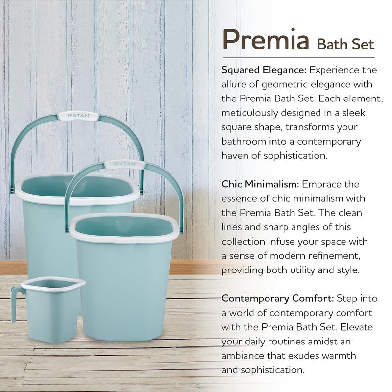 RATAN PLASTICWARE طقم حمام بلاستيكي من راتان مكون من 3 قطع حزمة كومبو بريما بلين مينت 18 لتر 25 لتر دلو واحد بريما بلين كوب استحمام 15 لتر - Image 4