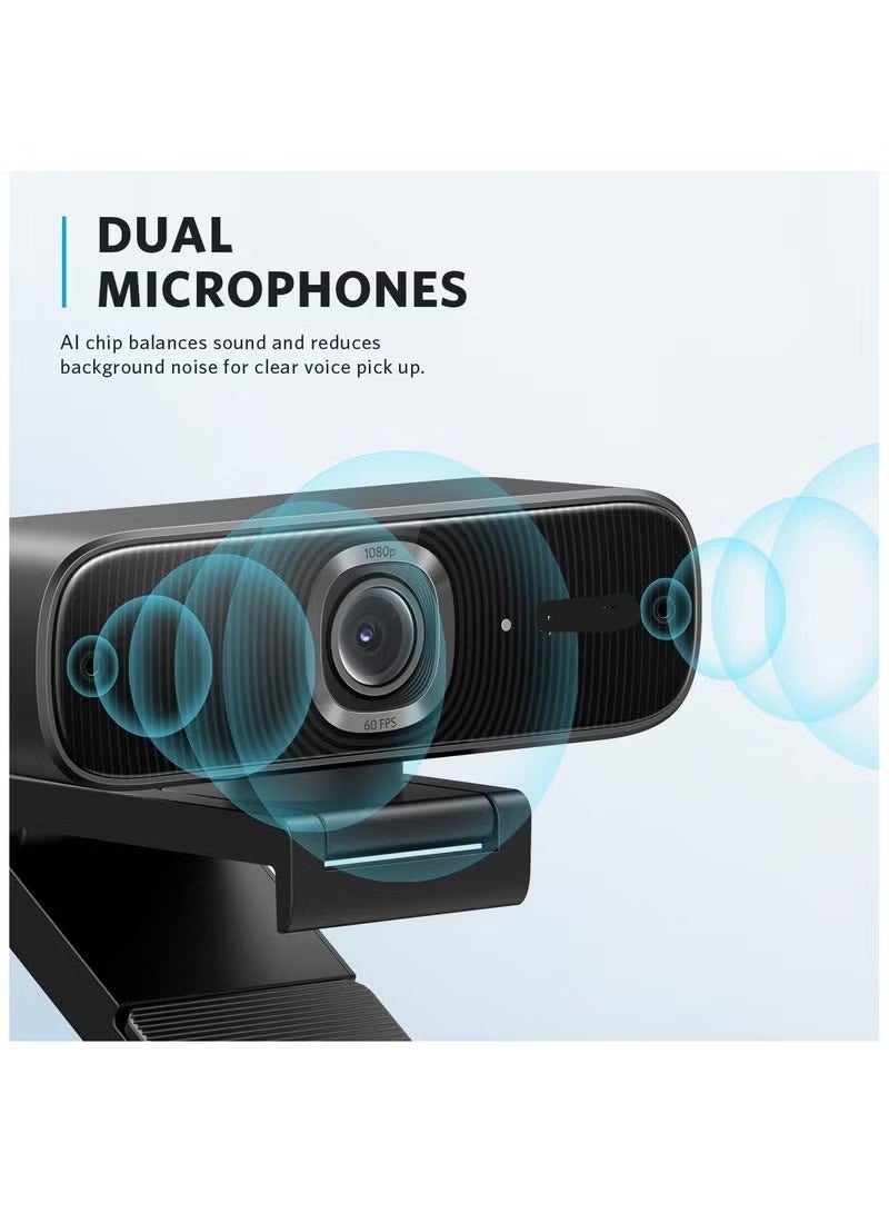 JAJEEK PowerConf C300 Smart Full HD, AI-Powered Framing & Autofocus, 1080p Webcam with Noise-Cancelling Microphones, Adjustable FoV, HDR, 60 FPS, Low-Light Correction, Zoom Certified Black - Image 2