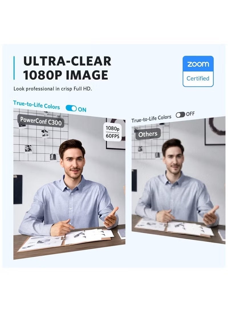 JAJEEK PowerConf C300 Smart Full HD, AI-Powered Framing & Autofocus, 1080p Webcam with Noise-Cancelling Microphones, Adjustable FoV, HDR, 60 FPS, Low-Light Correction, Zoom Certified Black - Image 4