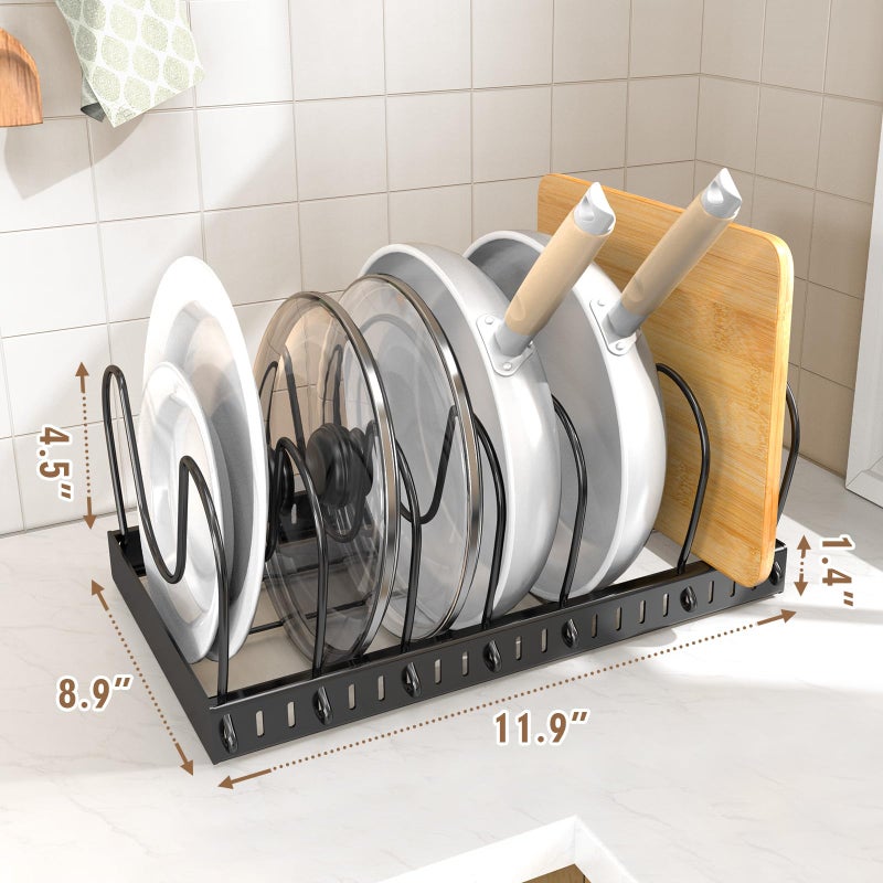 NomNest 2PACK Pot Lid Organizers Inside Cabinet for Kitchen, Pots and Pans Organizer Under Cabinet with 16 Adjustable Dividers, Countertop Lid Holder, Rust-Resistant, Tool-Free Installation, Easy to Clean - Image 5