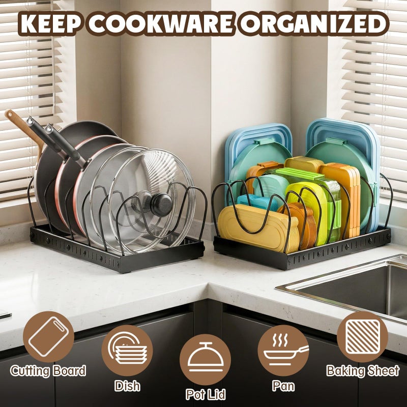 NomNest 2PACK Pot Lid Organizers Inside Cabinet for Kitchen, Pots and Pans Organizer Under Cabinet with 16 Adjustable Dividers, Countertop Lid Holder, Rust-Resistant, Tool-Free Installation, Easy to Clean - Image 3