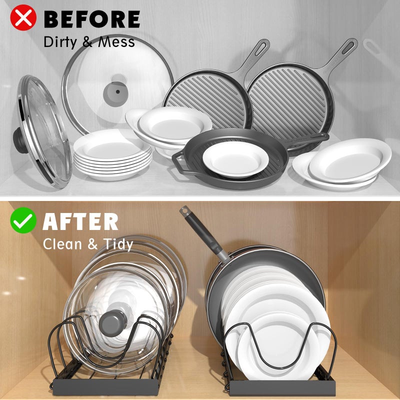 NomNest 2PACK Pot Lid Organizers Inside Cabinet for Kitchen, Pots and Pans Organizer Under Cabinet with 16 Adjustable Dividers, Countertop Lid Holder, Rust-Resistant, Tool-Free Installation, Easy to Clean - Image 2
