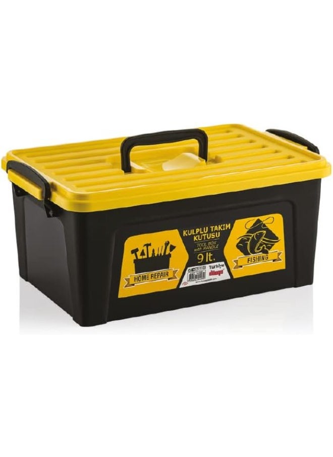 Dunia Black Tool Box Container with Lid & Handle - Volume 9 Lt - Versatile for Home Repair & Fishing