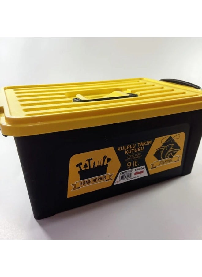 Dunia Black Tool Box Container with Lid & Handle - Volume 9 Lt - Versatile for Home Repair & Fishing