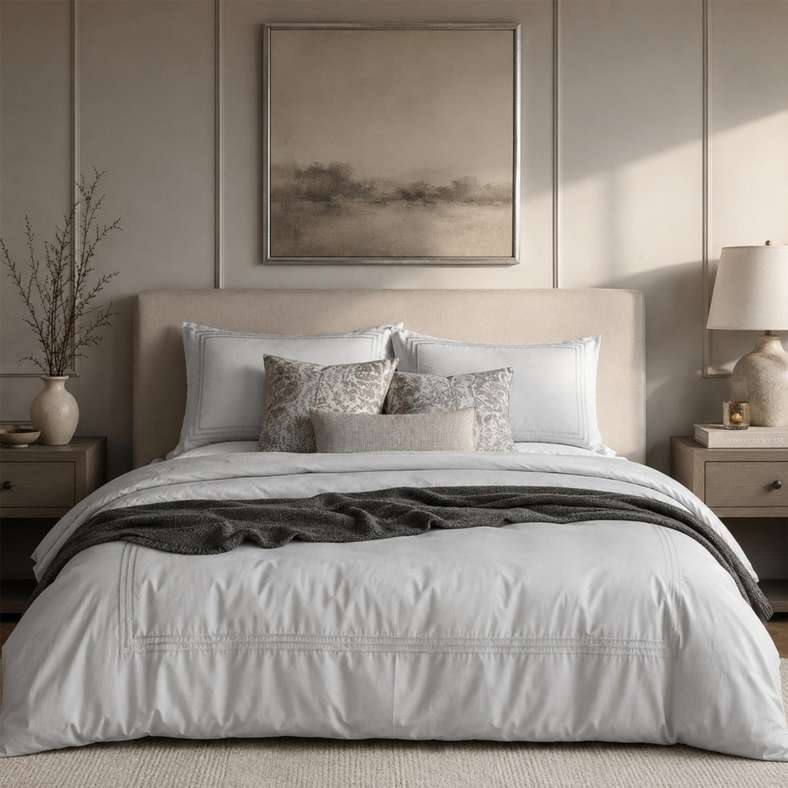 Pan Home Hotel Nouveau Imperial 400TC Cotton 3-Piece Queen Duvet Cover Set 200x200cm -Silver Grey - 121IHI9900421 - Image 3