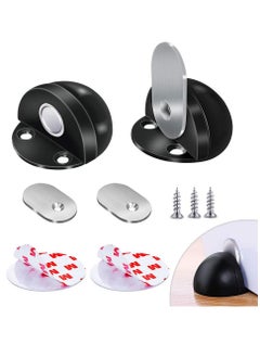 SYOSI Magnetic Door Stops Floor Mounted, Strong Magnetic Self Adhesive Magnetic Door Stopper Stainless Steel Door Holder Soft Close Door Magnet Heavy Duty Black Rubber (2 Pack)  - Image 1