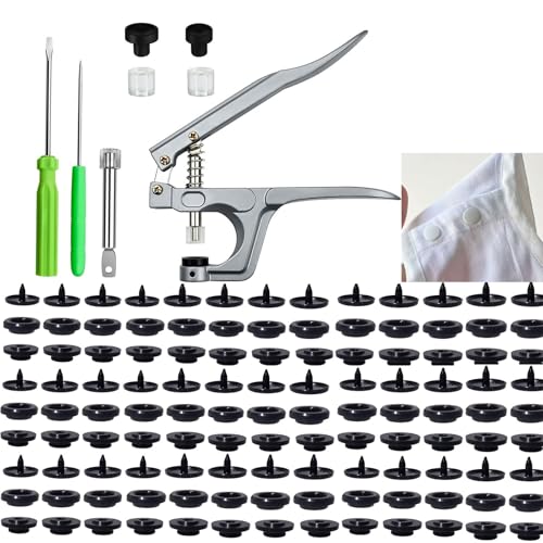 IMNTHO Snaps and Snap Pliers Set, 100 Sets Black T5 KAM Buttons, Snap Fasteners Kit for Sewing, Clothing, Crafting - Image 1