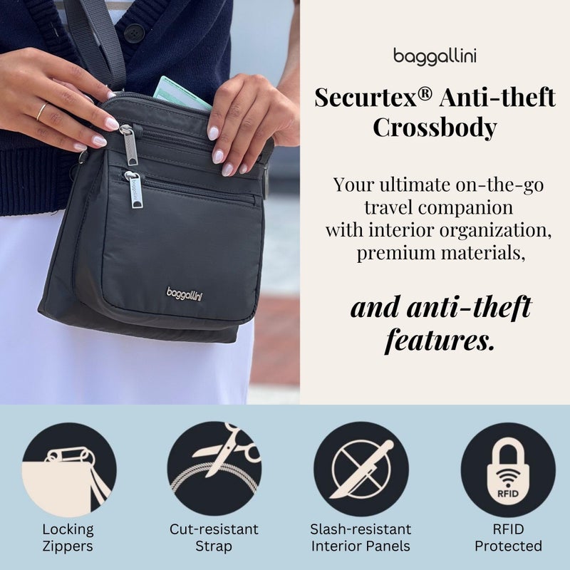 Baggallini Securtex Anti-Theft Crossbody 8.25"x8.25" Lightweight Travel Purse with RFID Card Slots Cut-Resistant Strap - Image 3