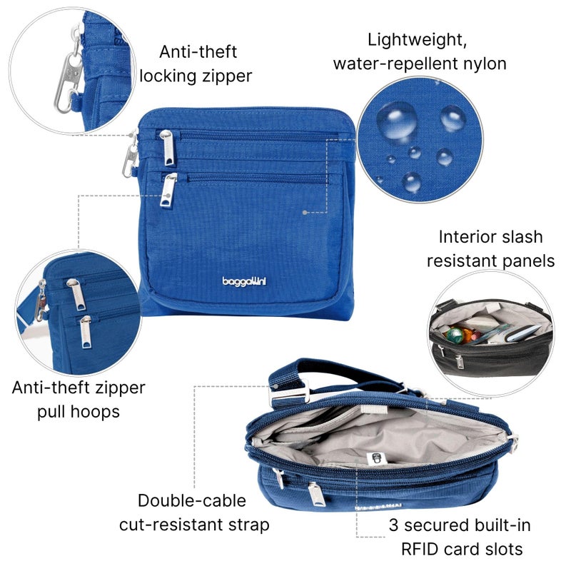 Baggallini Securtex Anti-Theft Crossbody 8.25"x8.25" Lightweight Travel Purse with RFID Card Slots Cut-Resistant Strap - Image 4