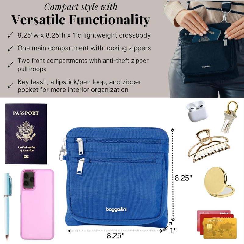 Baggallini Securtex Anti-Theft Crossbody 8.25"x8.25" Lightweight Travel Purse with RFID Card Slots Cut-Resistant Strap - Image 5
