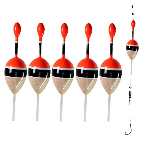 THKFISH Fishing Floats Bobbers Slide Floats Balsa Fishing Bobber Slip Bobbers for Crappie Panfish Trout Bass (1/2oz 2"x5.28") (1/6 1.6"x4.8") 5Pcs (Wood and Red, 1/2 oz 2"x5.28" - 5Pcs) - Image 1