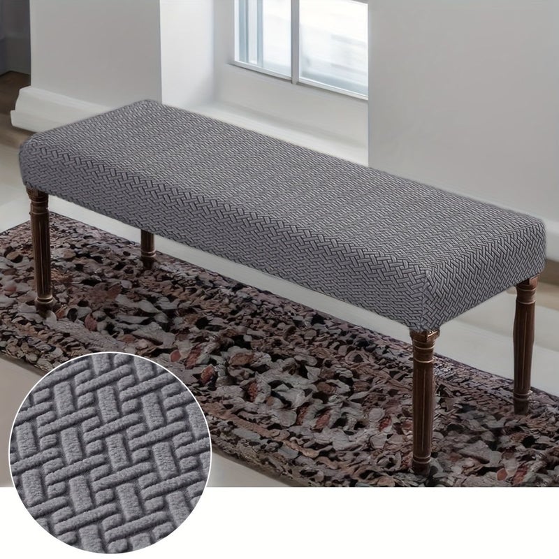 Navy Blue Stretch Spandex Bench Cover Washable Soft Jacquard Protector - Image 4