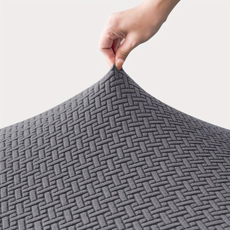 Navy Blue Stretch Spandex Bench Cover Washable Soft Jacquard Protector - Image 2