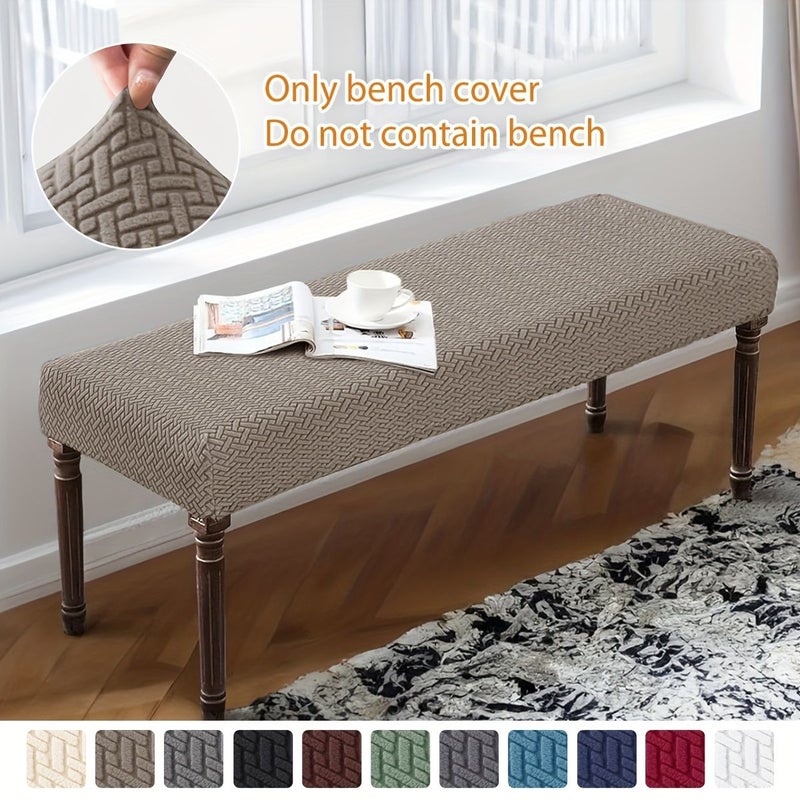 Navy Blue Stretch Spandex Bench Cover Washable Soft Jacquard Protector - Image 1
