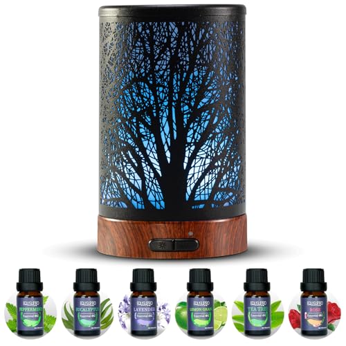 EQUSUPRO Oil Diffuser with Essential Oils Set – Aromatherapy Oil Diffuser 150ml with 6 Essential Oils Set, Cool Mist Diffusers for Essential Oils, Waterless Auto Shut-Off,7 Colors Night Light, Gifts for Mom - Image 1