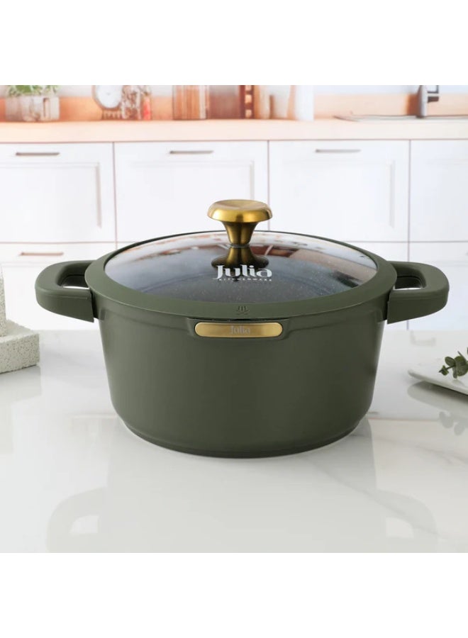 Julia Elite Top Casserole 20cm with Lid - Olive Green - Black Granite Non-Stick - Induction Ready - Image 1