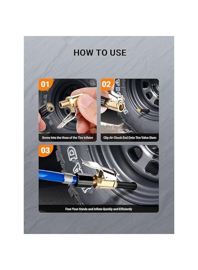 2 Pcs Brass Locking Tire Air Chuck, Tire Inflator Hose Adapter for Twist On Connection Convert to Lock On, No Air Leakage Air Compressor Pump Clip On Tire Chucks, Tire Nozzle with Tire Valve Thread - Image 4