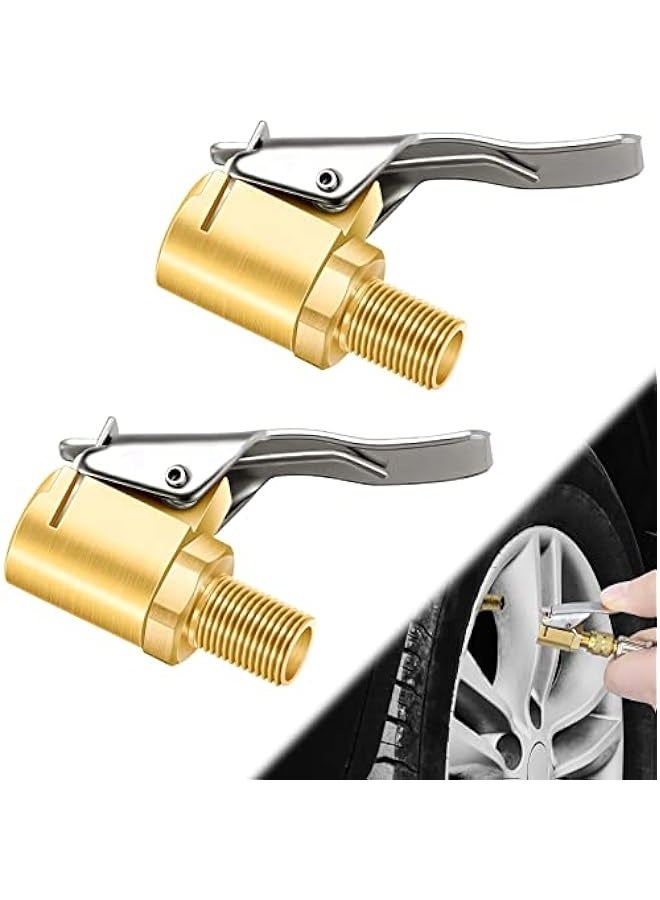 2 Pcs Brass Locking Tire Air Chuck, Tire Inflator Hose Adapter for Twist On Connection Convert to Lock On, No Air Leakage Air Compressor Pump Clip On Tire Chucks, Tire Nozzle with Tire Valve Thread - Image 1