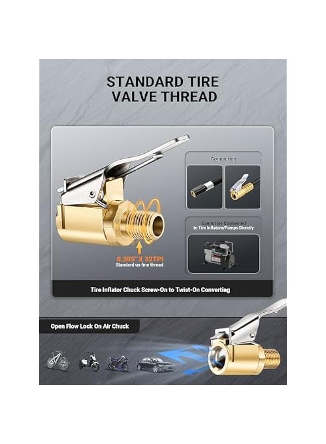2 Pcs Brass Locking Tire Air Chuck, Tire Inflator Hose Adapter for Twist On Connection Convert to Lock On, No Air Leakage Air Compressor Pump Clip On Tire Chucks, Tire Nozzle with Tire Valve Thread - Image 2