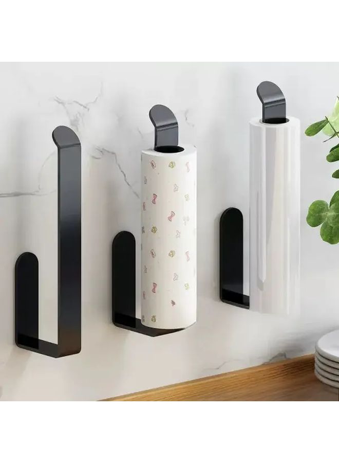 Black Self Adhesive Wall Hanging Organizer Space Saving Dual Purpose Tissue Holder For Paper Rolls Hand Towels Kitchen Bathroom Storage No Drilling Plastic - Image 1