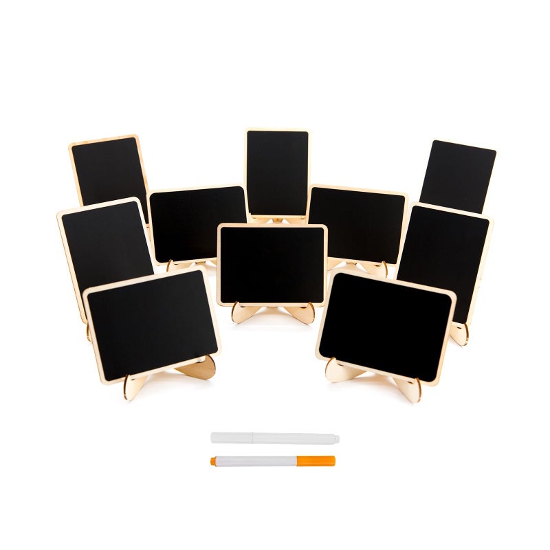 DSTELIN 10 Pack Mini Chalkboards Signs with Easel Stand, Small Rectangle Chalkboards Blackboard, Wood Place Cards for Weddings, Birthday Parties, Message Board Signs and Event Decoration - Image 1